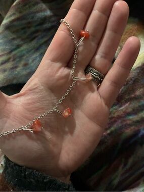 Silver Chain bracelet with Red Jasper Bead Drops